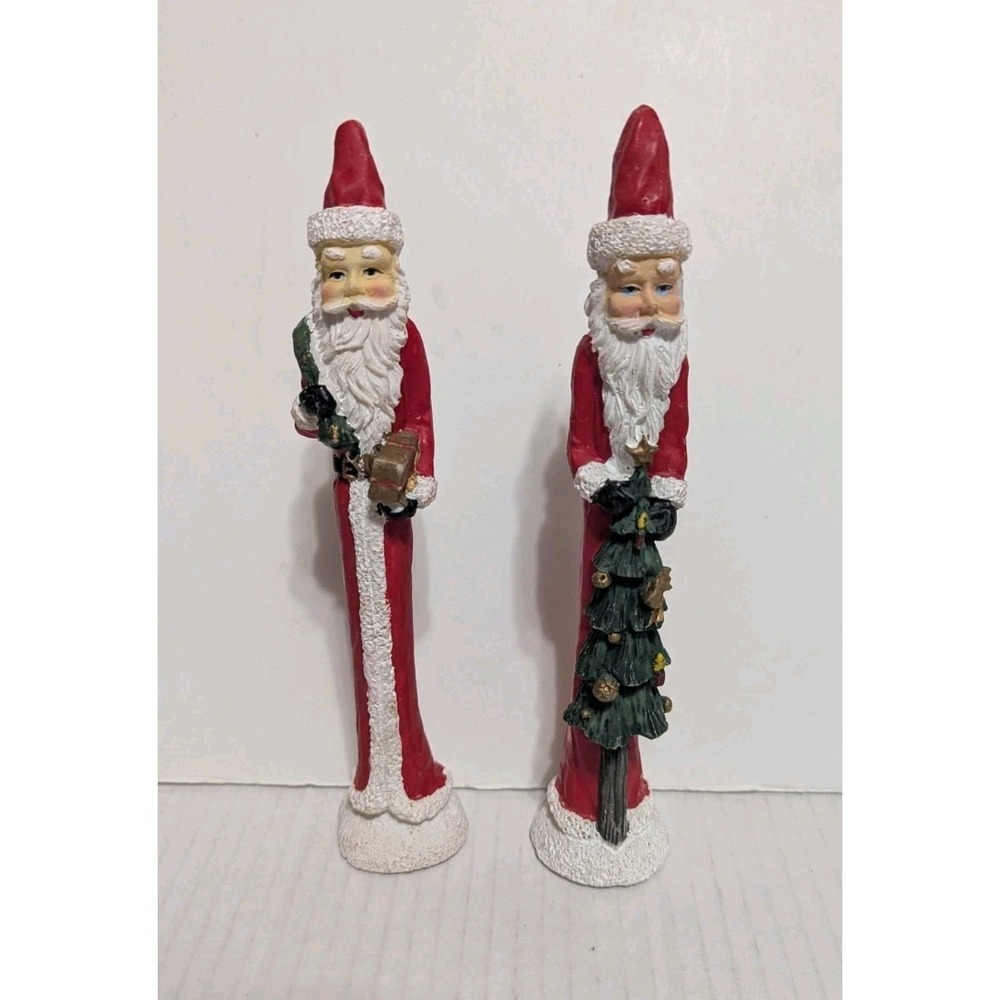 Vtg Set Of 2 Christmas Collection Skinny Pencil Santa Figurine 7.5"